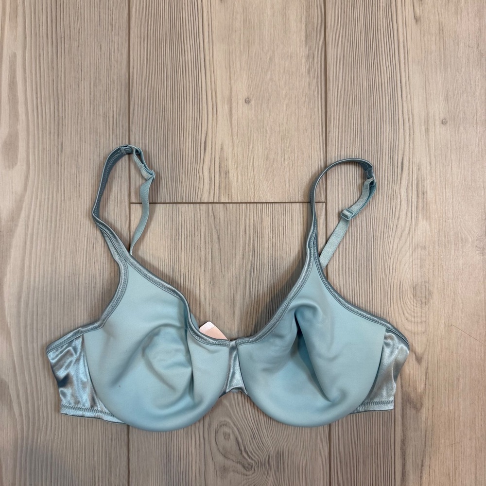 VTG NWT Victorias Secret Light Blue Underwire Unlined Bra 36B Satin Trim